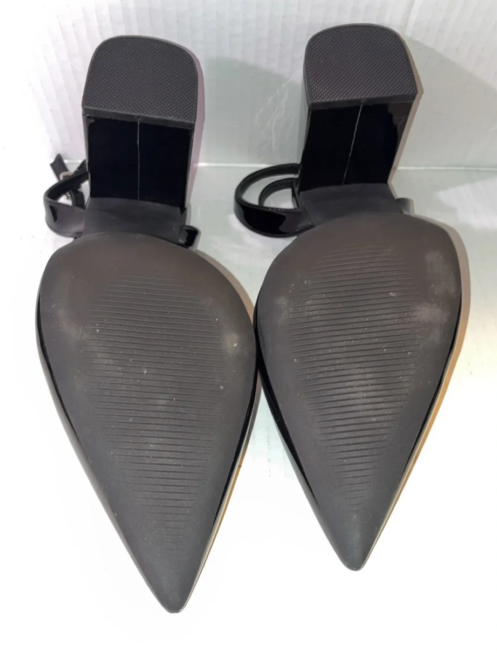 Black Patent Pointed-Toe Slingback Heels